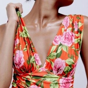 Zara Floral Deep Plunge Bodysuit